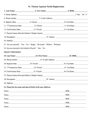 Fillable Online Parish Registration Form St Thomas Aquinas Parish