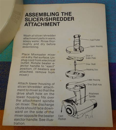 Sunbeam Mixmaster Attachment Slicer Shredder Parts Guide Instructions Olde Kitchen