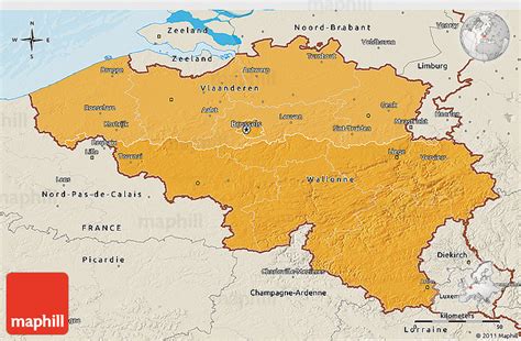 Political Shades 3D Map Of Belgium Shaded Relief Outside Bathymetry Sea