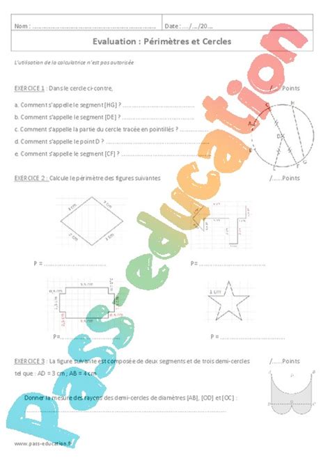 Evaluation Périmètre 6ème Cycle 3 Bilan et controle corrigé