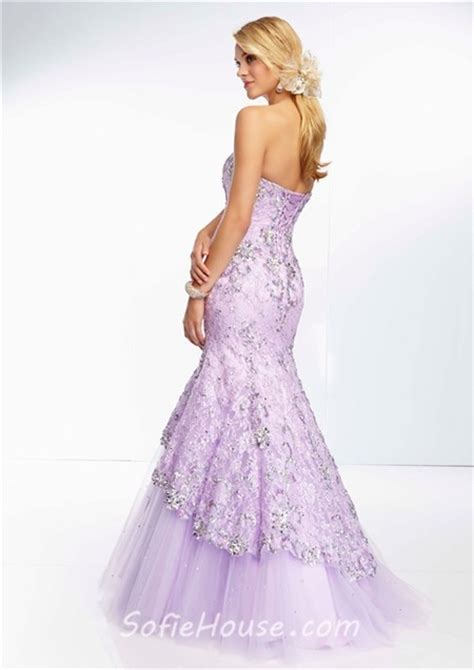 Elegant Mermaid Sweetheart Long Lavender Purple Tulle Lace Beaded Prom