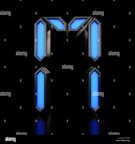 Letter M Futuristic Blue Neon Led Digital Font 3D Rendering Stock