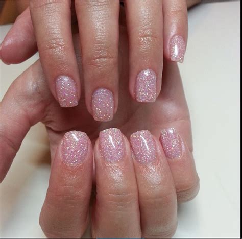 I Really Love This One Pink Glitter Short Square Nails Pink