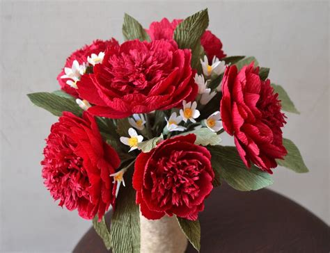 Red Crepe Paper Peonies Luxury Paper Bouquet Crepe Paper Etsy