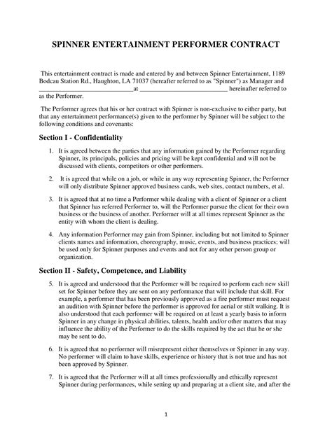 Entertainment Contract Template Free Printable Templates