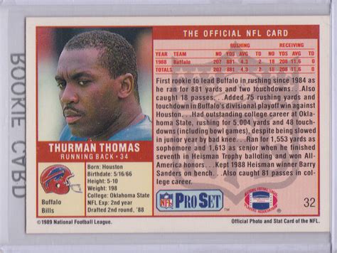 Thurman Thomas Rookie Card Buffalo Bills 1989 Pro Set Football Rc Nfl