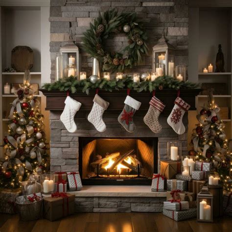 Cozy fireplace with stockings and decorations 29607623 Stock Photo at ...