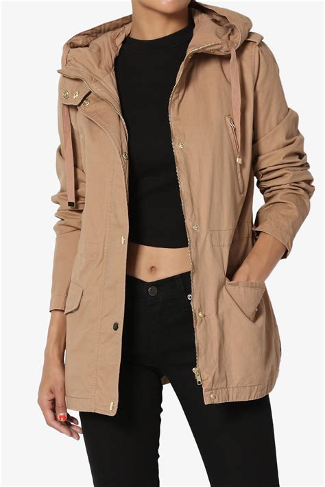 Themogan Women S Cotton Twill Drawstring Waist Hooded Anorak Utility Jacket Ebay