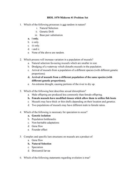 Midterm 2019 Questions And Answers Biol 1070 Midterm 1 Problem Set