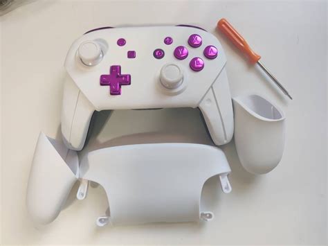 Custom Nintendo Switch Pro Controller White Replacement Shell & Chrome Pink Buttons With Hand ...