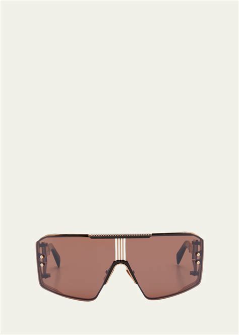 Balmain Le Masque Brown Titanium And Acetate Shield Sunglasses Bergdorf Goodman