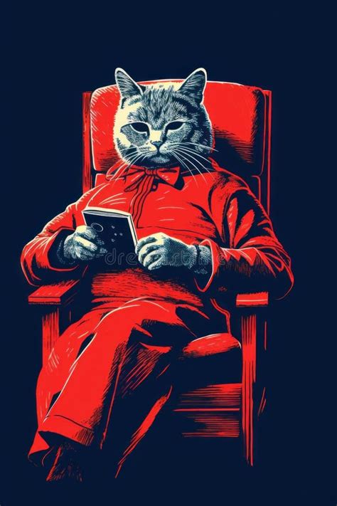 Um Gato De Terno Vermelho Sentado Na Cadeira Ai Ilustração Stock