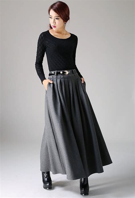 Gray Skirt Wool Skirt Womens Skirts Maxi Skirt Winter Skirt