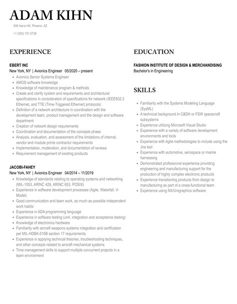 Avionics Engineer Resume Samples | Velvet Jobs