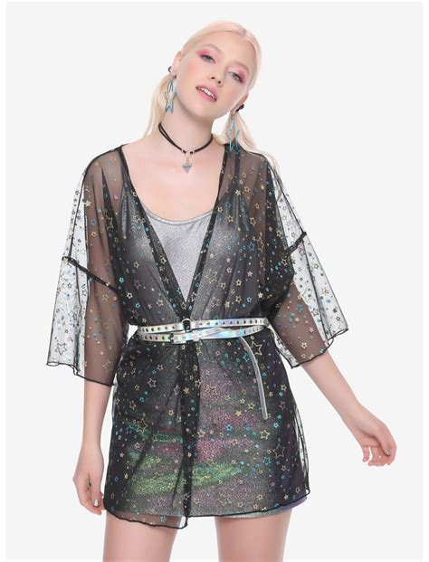 Black Glitter Star Sheer Kimono Hot Topic