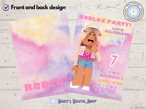 Girl Roblox Birthday Party Invitation Template Printable Birthday Party Invites Pink Digital