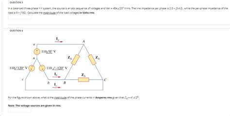 Solved Question 1 For A Balanced Y Y Three Phase System The