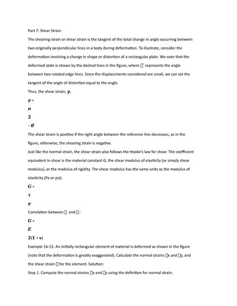 Doc28-shear - Shear Strain The shearing strain or shear strain is the tangent of the total - Studocu