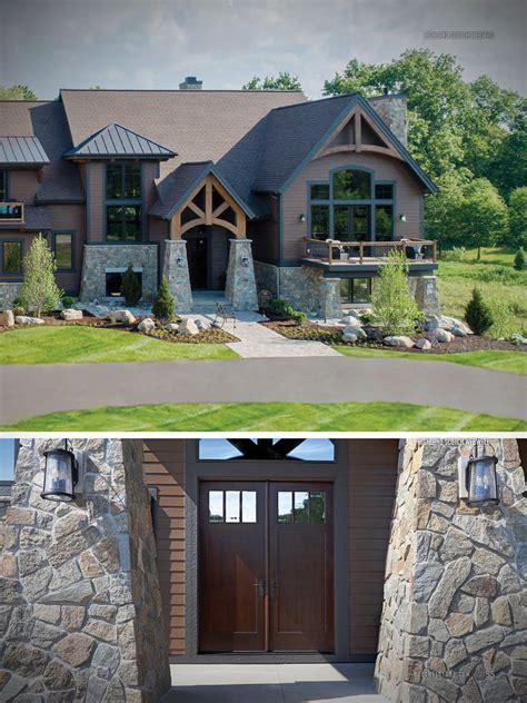 Natural Stone Facade Cut Stone Veneering Craftsman Dream Home Exterior Garden Patio Landscape