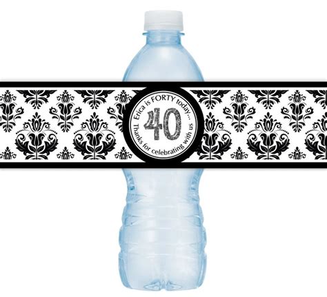 40th Birthday Printable Water Bottle Labels Custom 40th Etsy