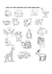 water and land animals - ESL worksheet by Tahani1967