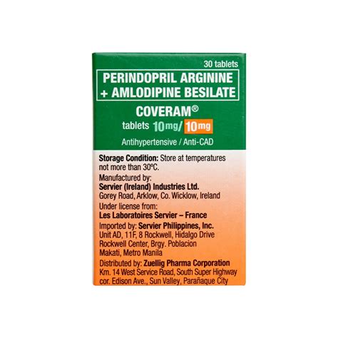 Coveram Coveram Perindopril Arginine 10mg Amlodipine 10mg 1 Tablet [prescription Required