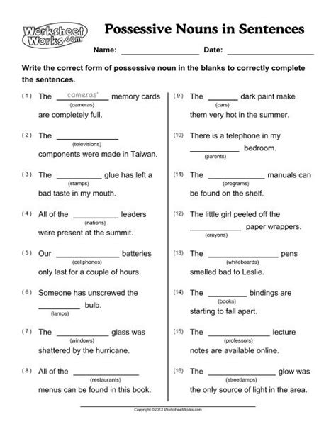 Worksheet Works Possessive Noun Phrases