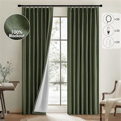 Amazon MIULEE Olive Green Pinch Pleated 100 Blackout Linen