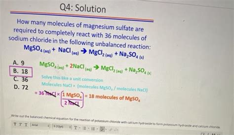 Solved Q4 Solution How Many Molecules Of Magnesium Sulfate