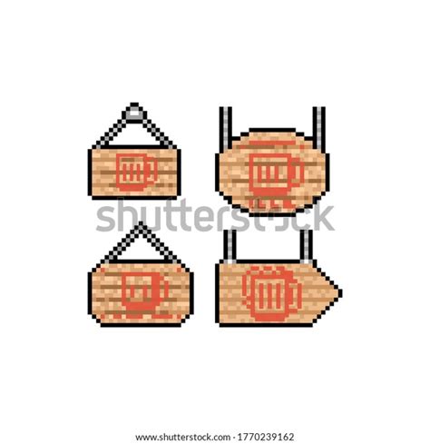 Pixel Art Wooden Sign Red Beer Stock Vector Royalty Free