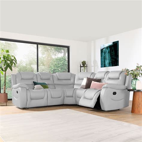 Vancouver Light Grey Leather Recliner Corner Sofa | Furniture And Choice