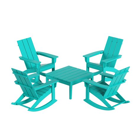 Westintrends Ashore 5 Piece Patio Rocking Chair Set All Weather Poly