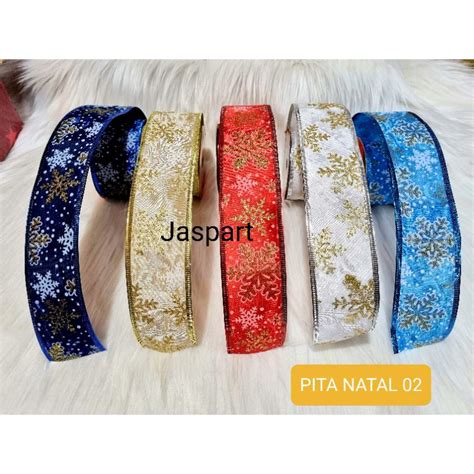 Jual Pita Glitter Natal Pinggir Kawat Pita Parcel Pita Christmas Pita