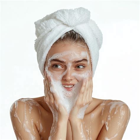 Woman Washes Face With Soap Premium Ai Generated Image