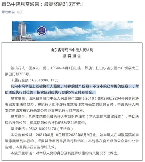 法院悬赏！“老赖”欠6200余万元不还，举报财产线索最高可获313万奖励 每经网