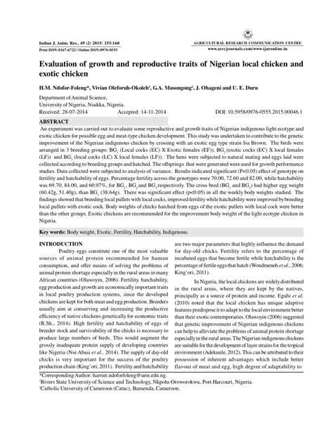 Pdf Evaluation Of Growth And Reproductive Traits Of Nigerian Local