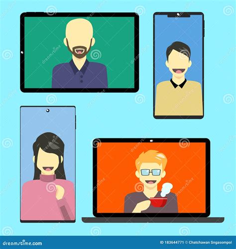 Illustrations Flat Design Concept Video Conference Online Group