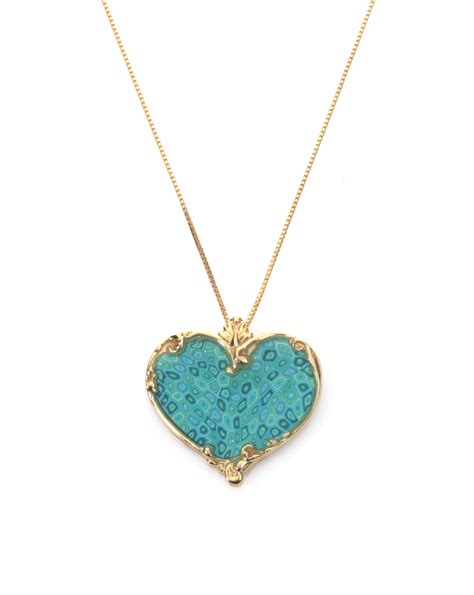 Adina Plastelina Heart Shaped Pendant Necklace In Turquoise With Chain