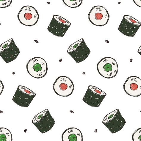 Premium Vector Seamless Pattern With Sushi And Rolls Asian Food