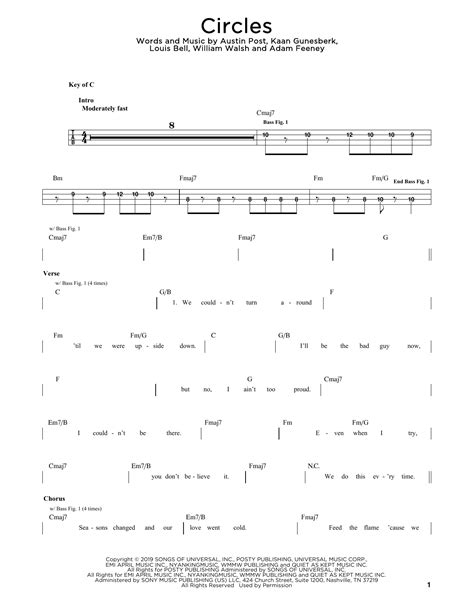 Circles By Post Malone Sheet Music For Easy Bass Tab At Sheet Music Direct