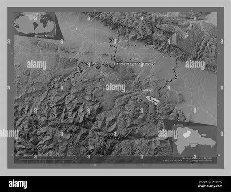 Santiago, province of Dominican Republic. Grayscale elevation map with ...