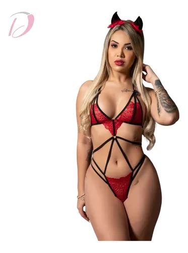 Fantasia Sexy Lingerie Sensual Luxo Diabinha Garota Veneno