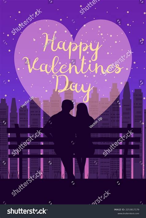 Happy Valentines Day Poster Retro Silhouette Stock Vector Royalty Free