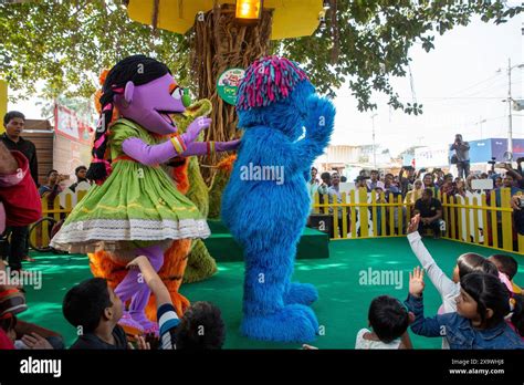 Hundreds of cheering children played with Halum, Ikri, Tuktuki and Shiku, characters of popular ...