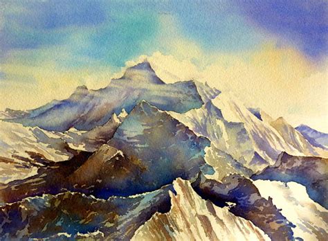 Himalaya Aquarellmalerei Himalaya Berge Mount Everest Von Thomas