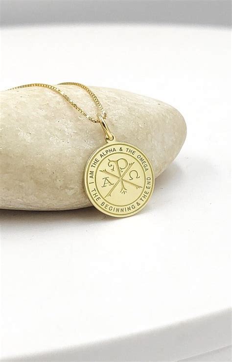 K Solid Gold Chi Rho Cross Necklace Dainty Cross Jewelry Cross Coin