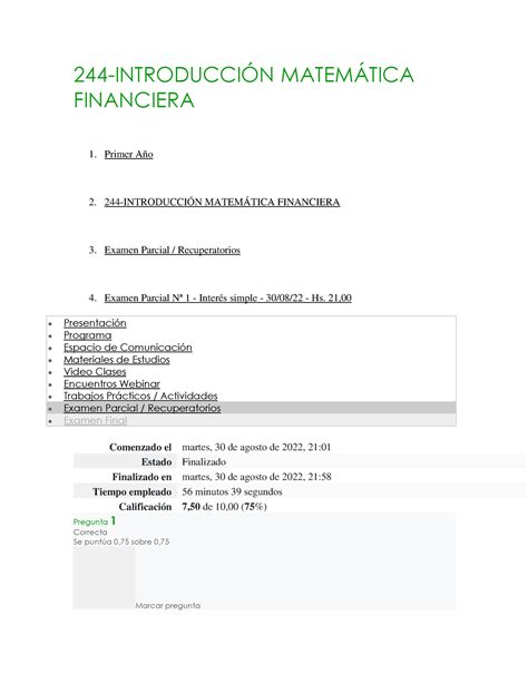 Parcial 2022 Matemática Financiera 1er Año 244 INTRODUCCIN MATEM