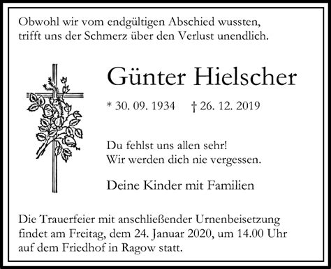 Traueranzeigen Von G Nter Hielscher Trauer Anzeigen De