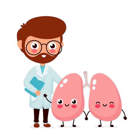 Premium Vector Cute Funny Smiling Doctor Pulmonologist And Healthy Happy Lungs