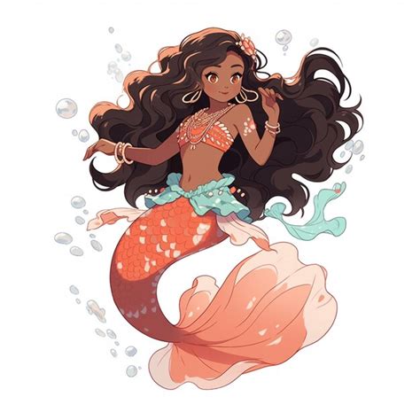 Sirena Con Cabello Negro Largo Y Un Bikini Rojo Sentada En Una Roca